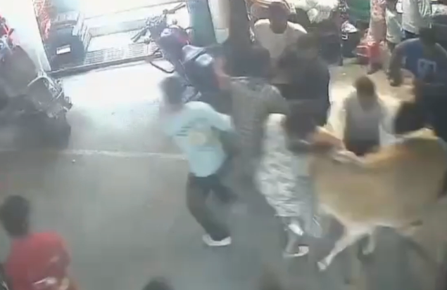 आवारा सांड ने महिला को किया घायल, सीसीटीवी में कैद हुआ दिल दहला देने वाला हादसा